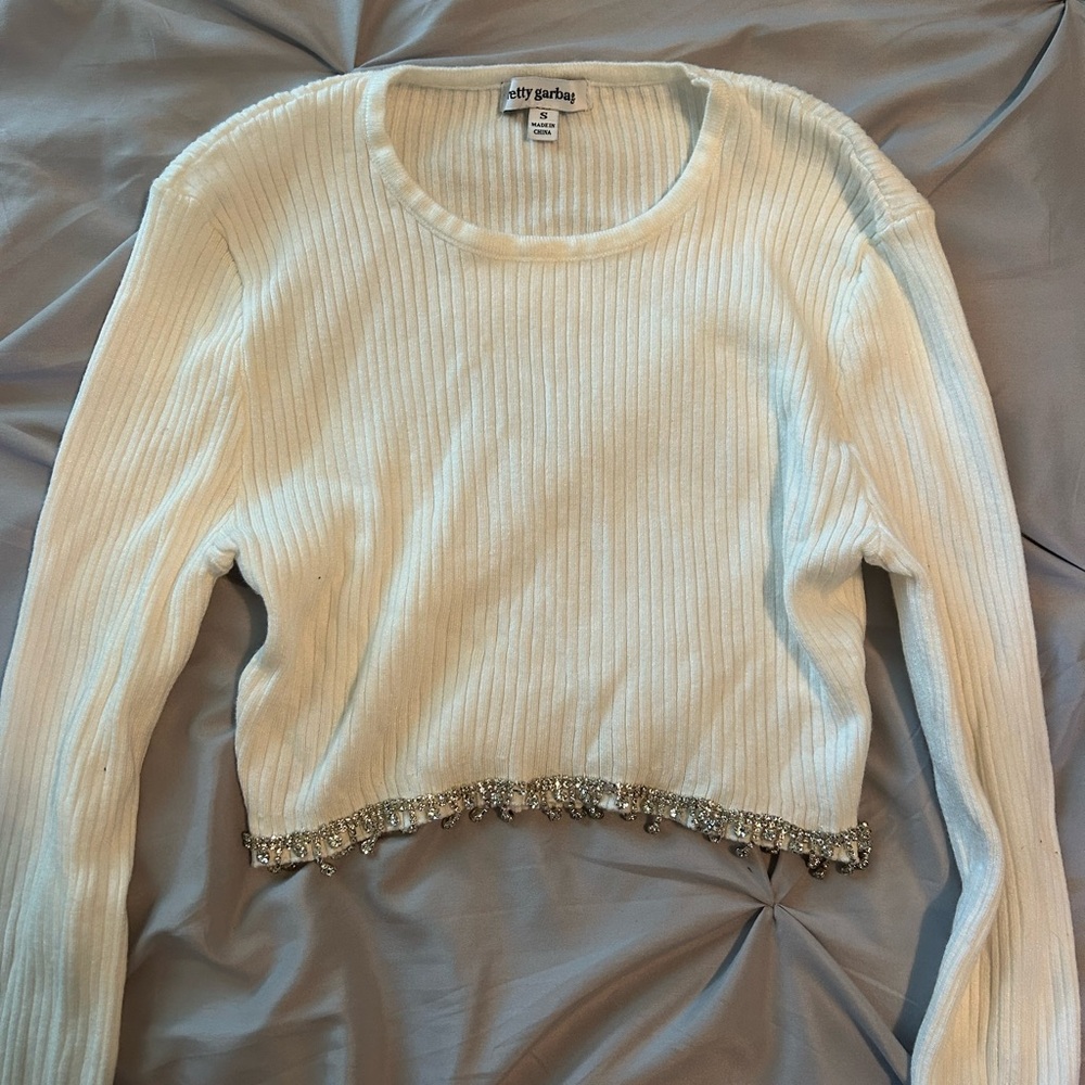 White bedazzled long sleeve